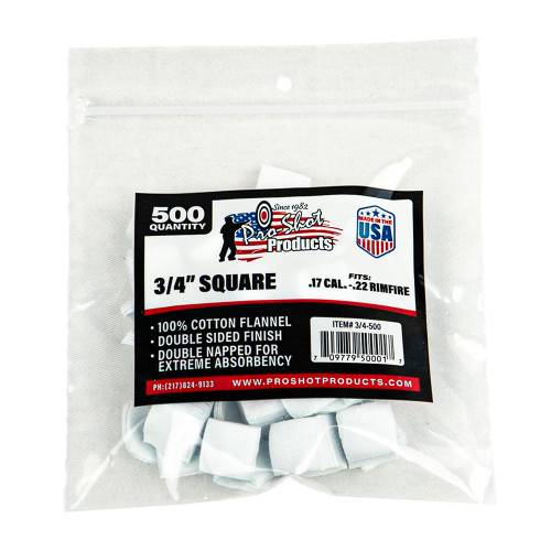 Pro-Shot Cleaning Patches .17/ .177 Cal Air/ .22 Rimfire Rifle 0.75" Square - 3/4-500