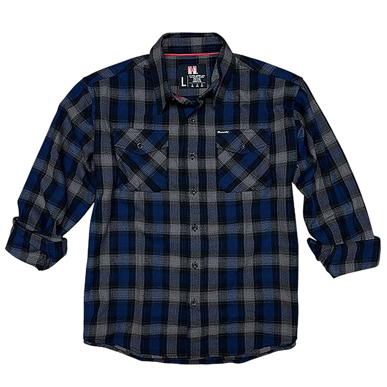 Hornady Gear Flannel Shirt Large Navy/Black/Gray, Cotton/Polyester,