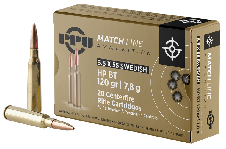 PPU Match 6.5x55Swedish 120gr Hollow Point Boat