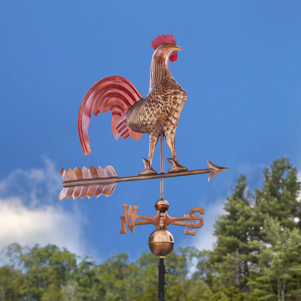 Country Rooster Multi-Color Patina Copper Weathervane Sky View