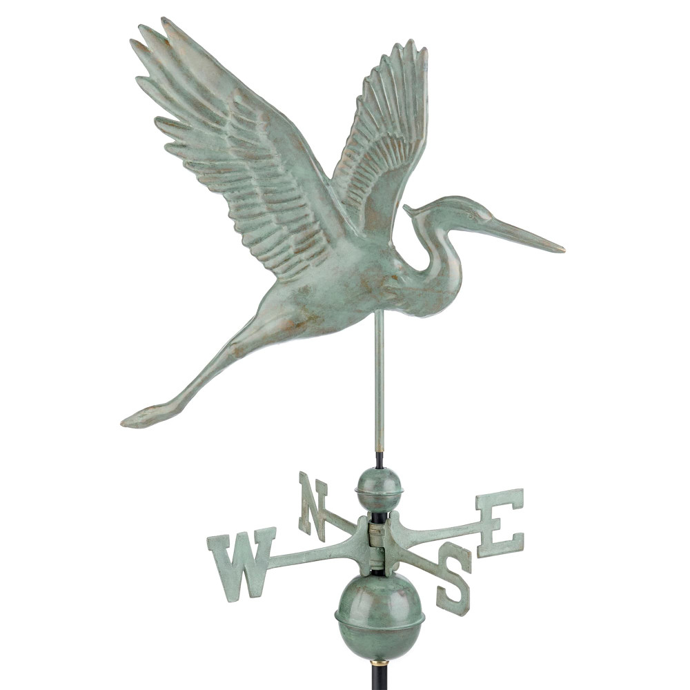 Graceful Blue Heron Verde Patina Copper Weathervane