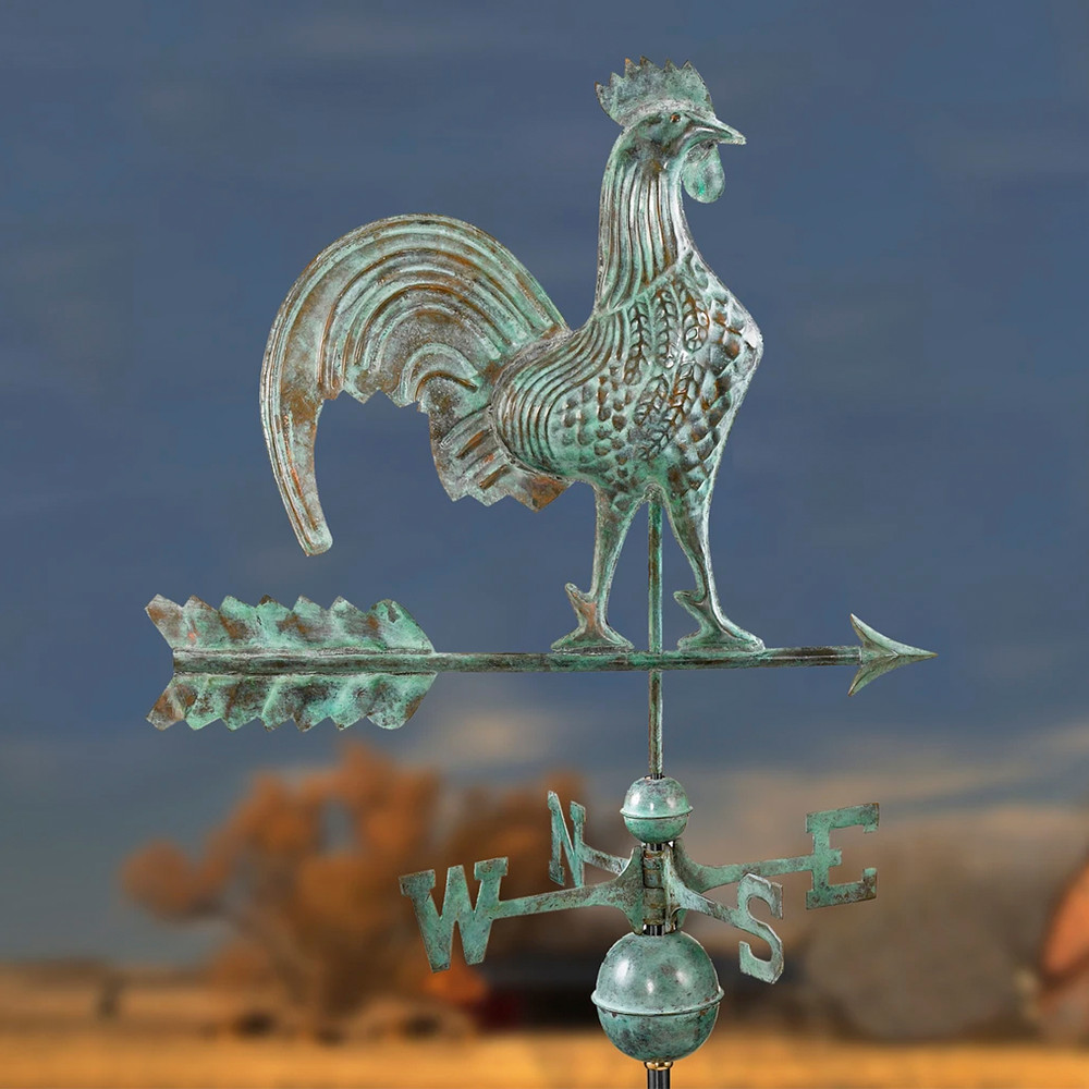 Country Rooster Verde Patina Copper Weathervane Outside