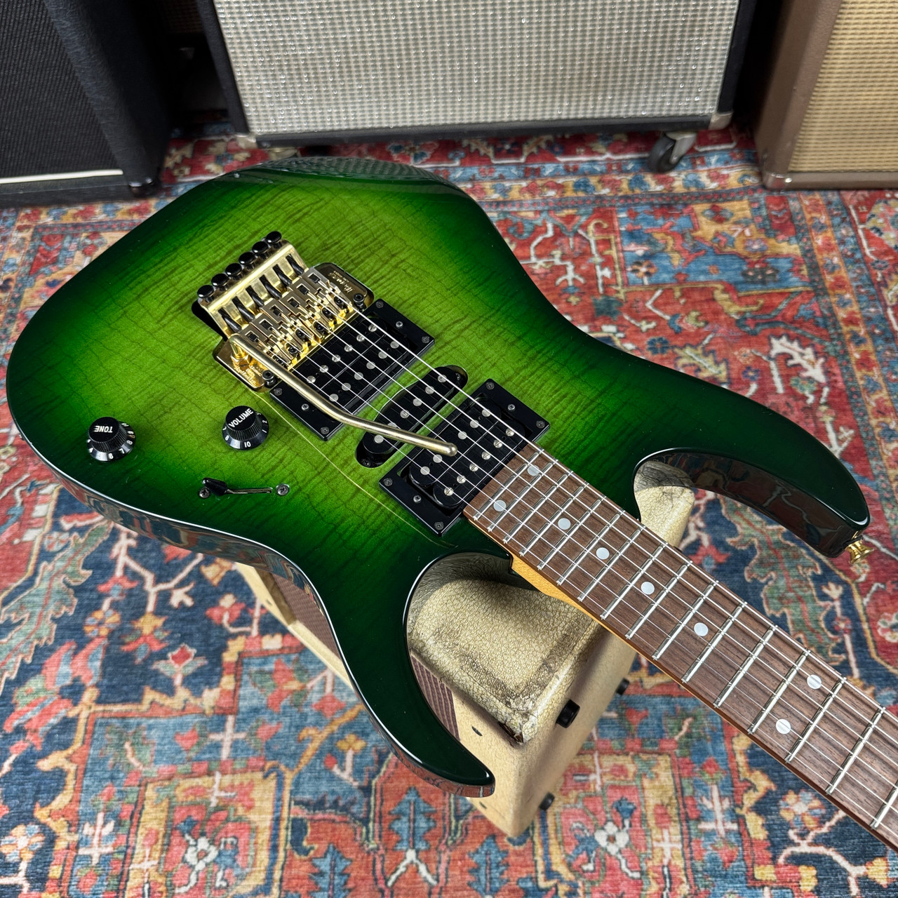 Ibanez RG370 Resincast Body Flame Maple Gravure MIJ Fujigen Green