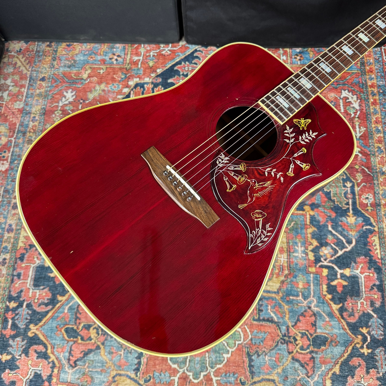 Video* 1976 Gibson Hummingbird Jumbo Acoustic Wine Red Norlin Era