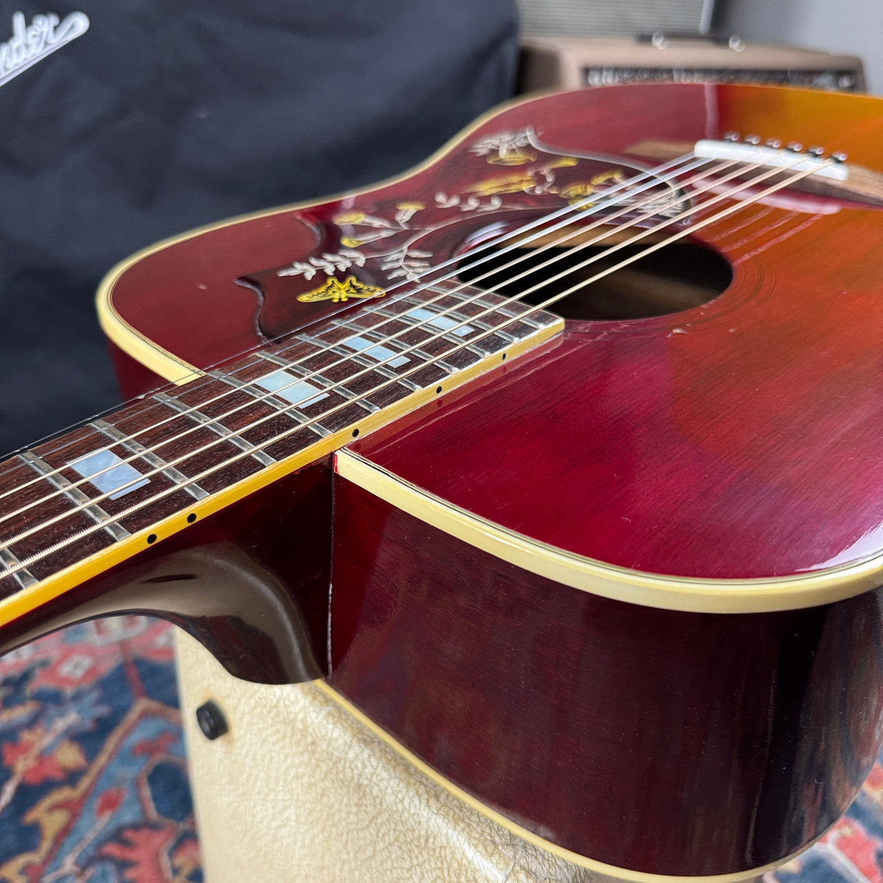 Video* 1976 Gibson Hummingbird Jumbo Acoustic Wine Red Norlin Era