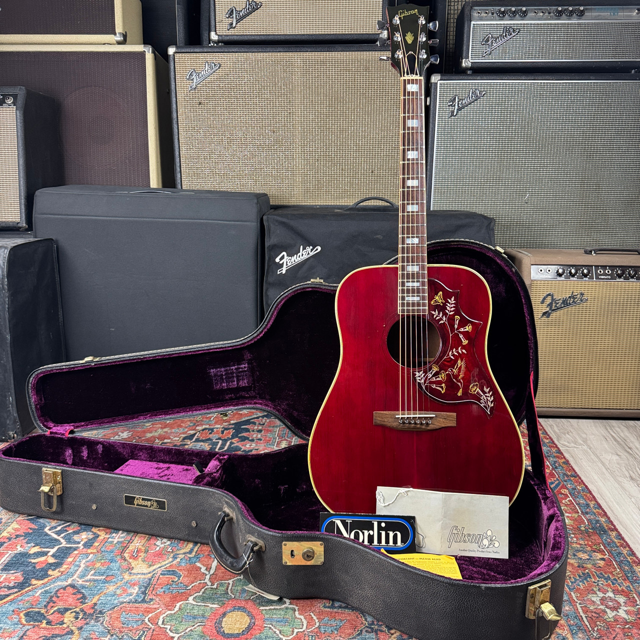Video* 1976 Gibson Hummingbird Jumbo Acoustic Wine Red Norlin Era