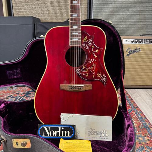 *Video* 1976 Gibson Hummingbird Jumbo Acoustic Wine Red Norlin Era w/OHSC & Hang Tags
