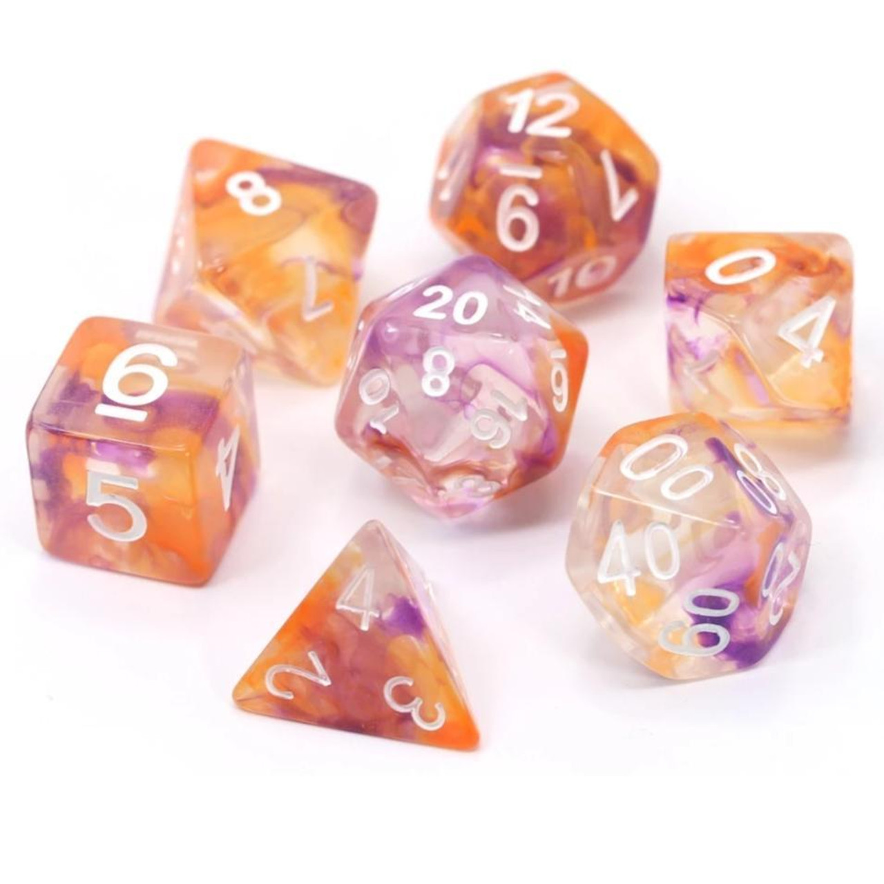 RPG Dice Set (7): Purple, Orange Clear