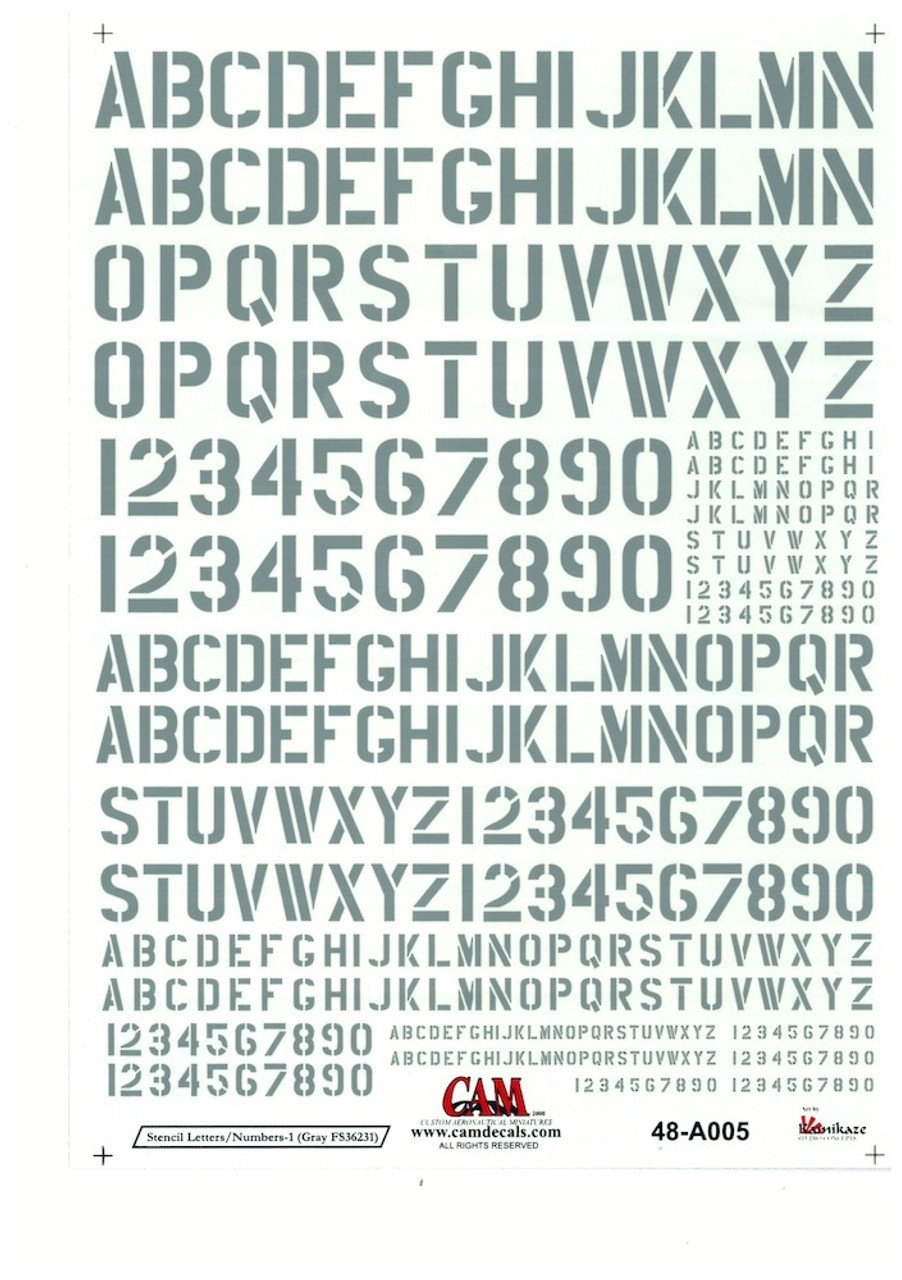 48A005 - 1/48 MODERN US NAVY STENCIL LETTERS, STYLE 1 GRAY