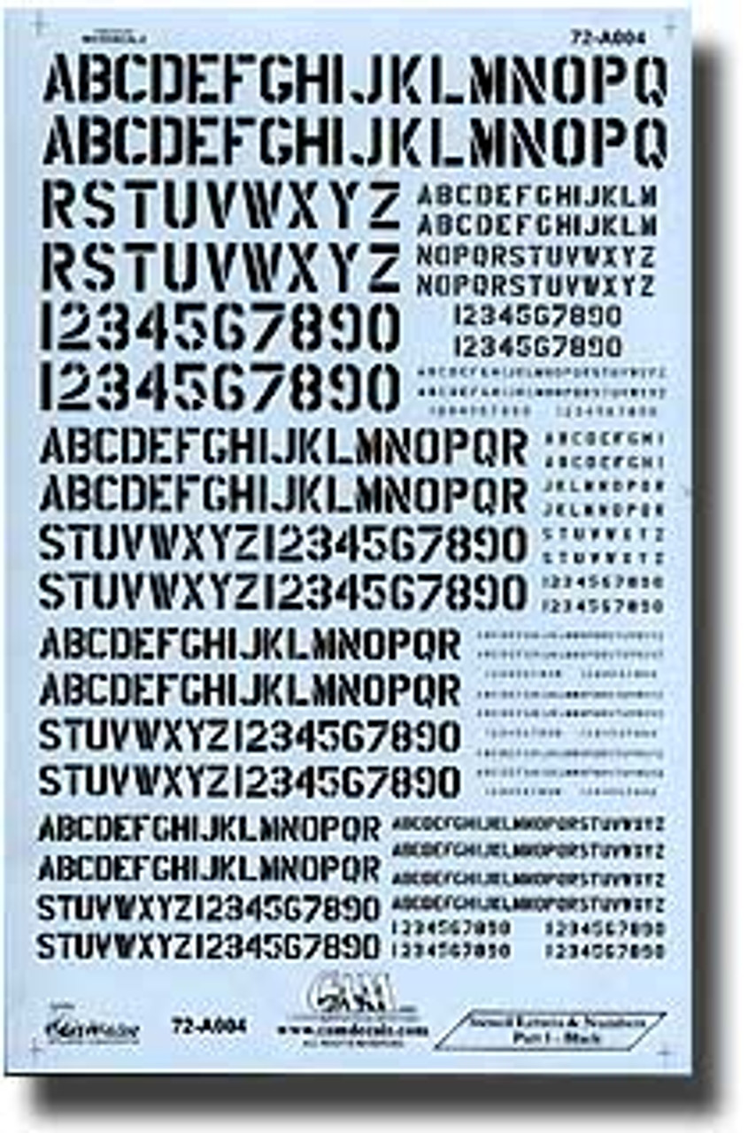 72A004 - 1/72 STENCIL LETTERS & NUMBERS - BLACK