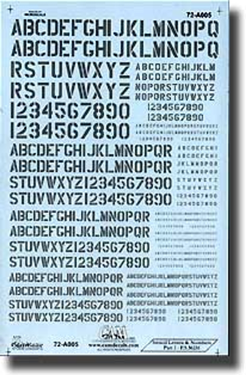 72A005 - 1/72 STENCIL LETTERS & NUMBERS - GREY
