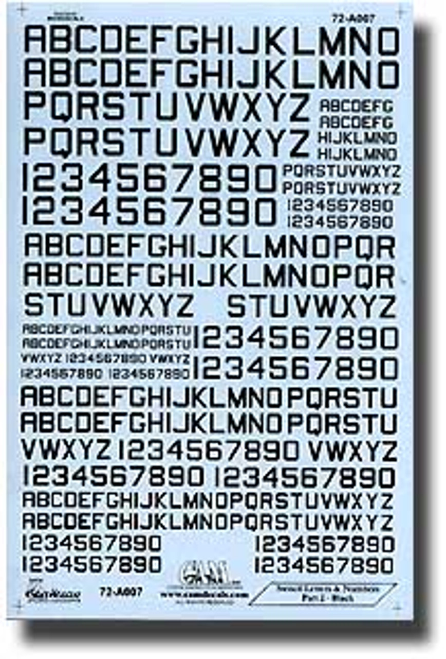 72A007 - 1/72 STENCIL LETTERS & NUMBERS BLACK