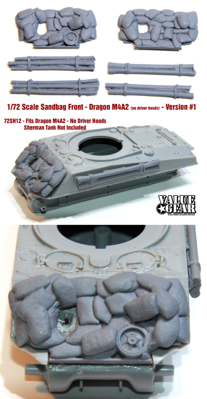 72SH12 - 1/72 Sand Bag Fronts/Logs 2 Pack For Dragon M4A2 (no Hoods)