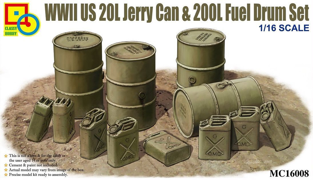 1/16 WWII US 20L Jerry Can & 200L Fuel Drum Set - 16008