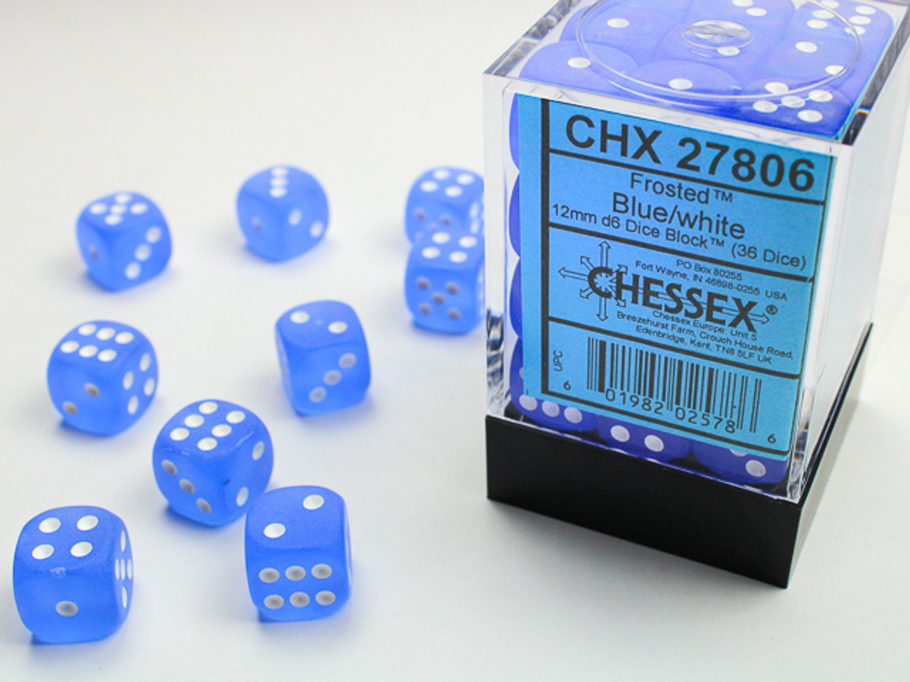 27806 - Frosted™ 12mm d6 Blue/white Dice Block™ (36 dice)