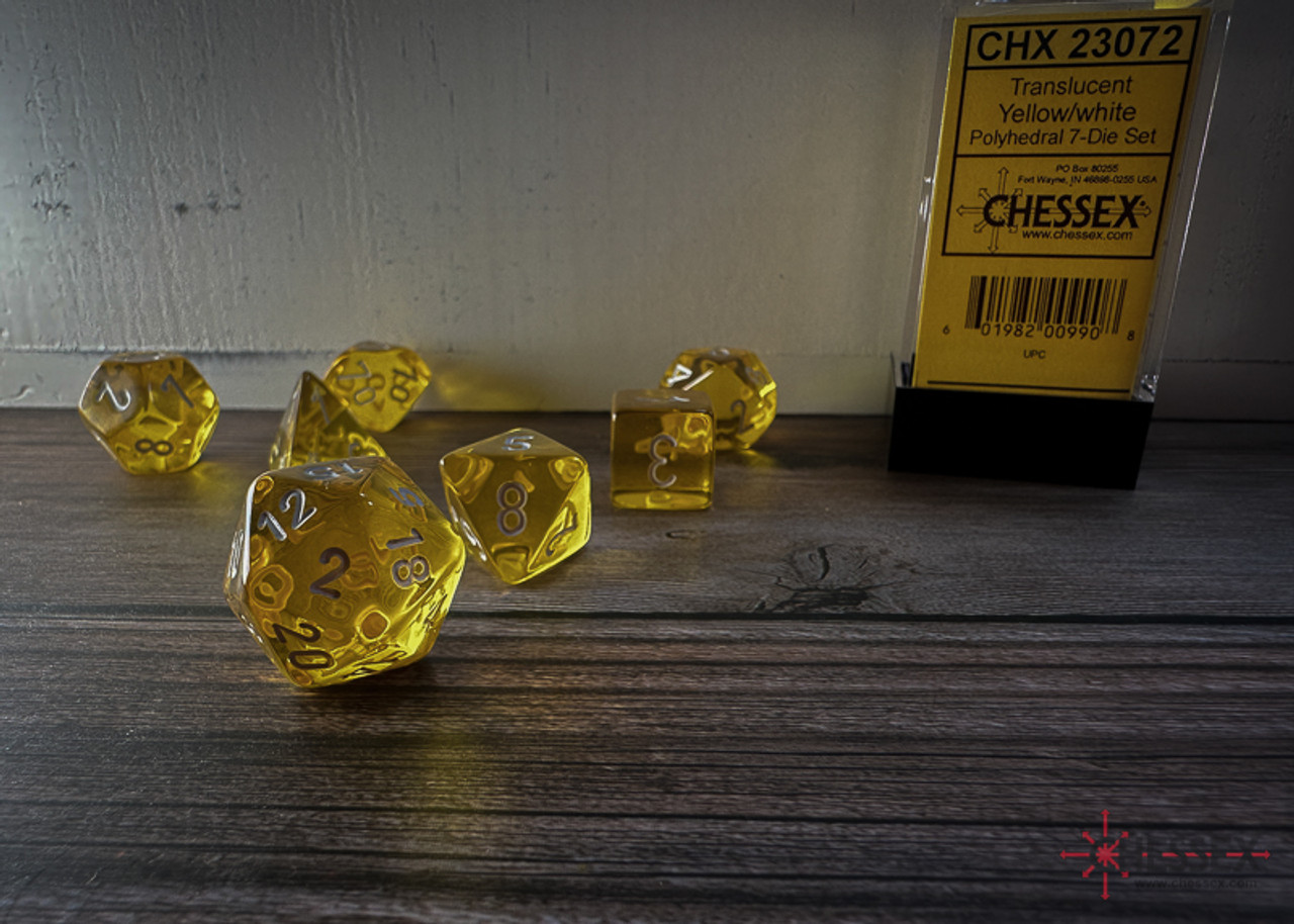 23072 - Translucent Polyhedral Yellow/white 7-Die Set