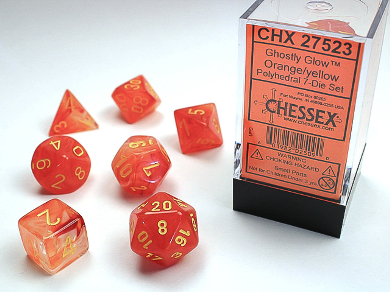 27523 - Ghostly Glow™ Polyhedral Orange/yellow 7-Die Set