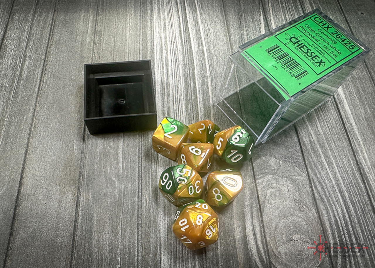 26425 - Gemini® Polyhedral Gold-Green/white 7-Die Set