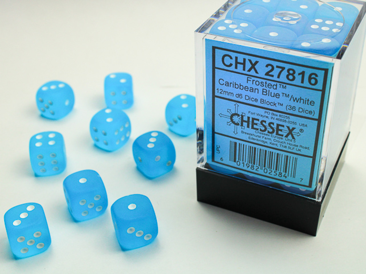 27816 - Frosted™ 12mm d6 Caribbean Blue™/white Dice Block™ (36 dice)