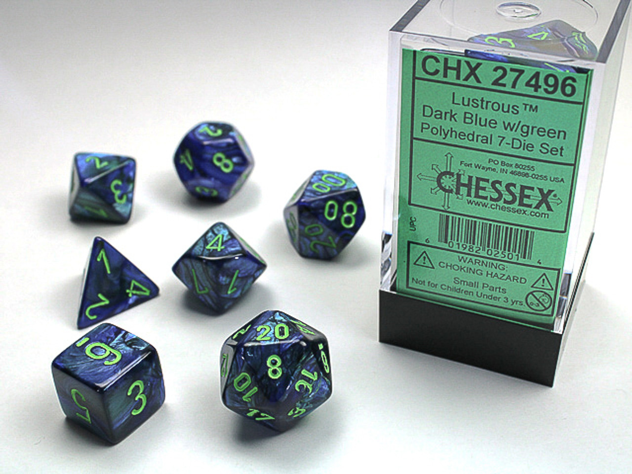 27496 - Lustrous® Polyhedral Dark Blue w/green 7-Die Set