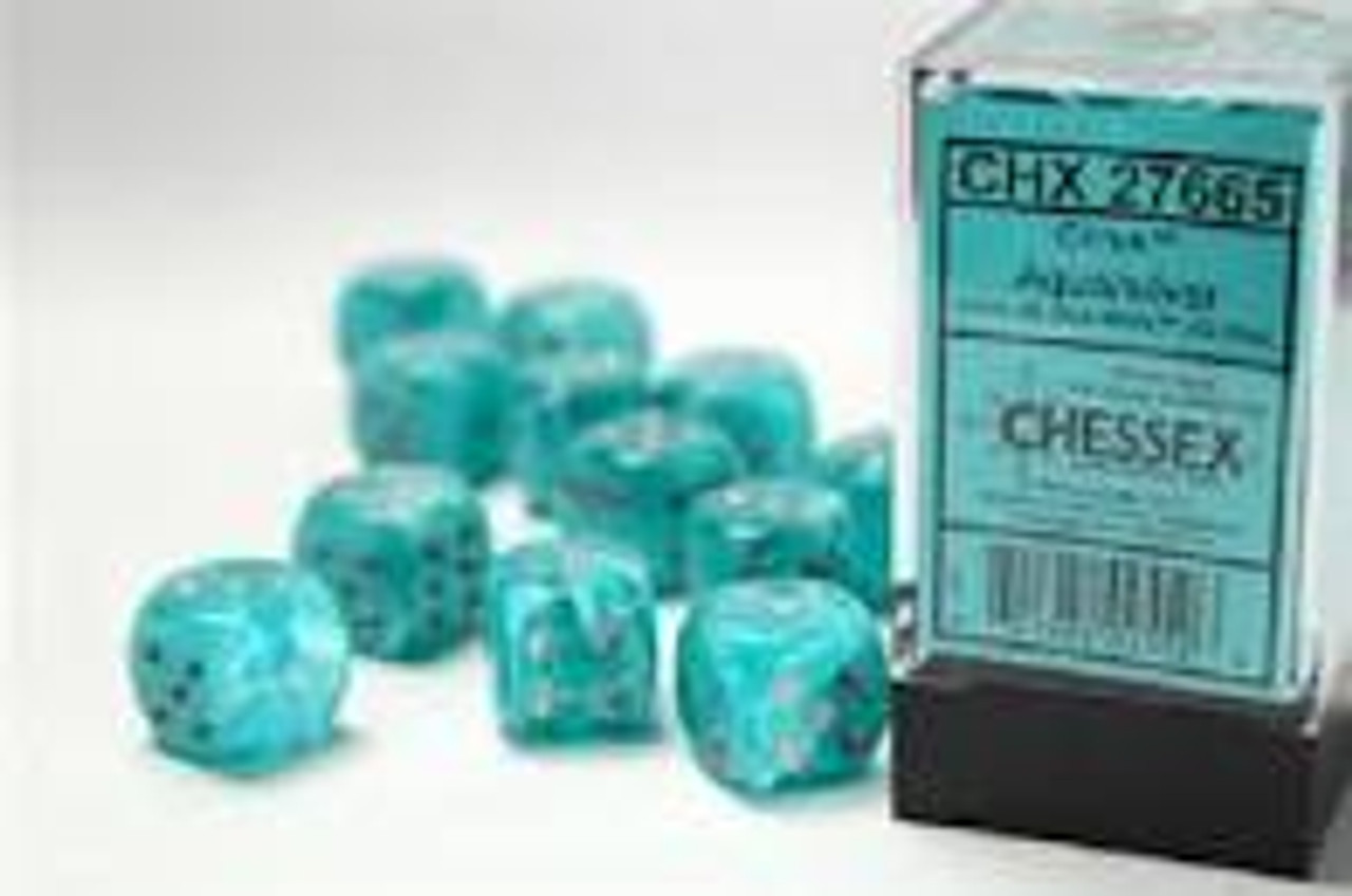 27665 - Cirrus® 16mm d6 Aqua/silver Dice Block™ (12 dice)
