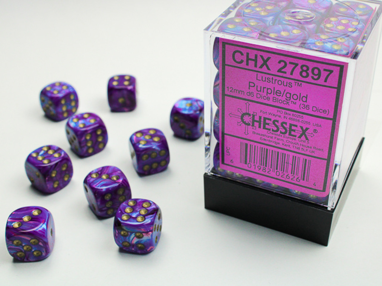 27897 - Lustrous® 12mm d6 Purple/gold Dice Block™ (36 dice)