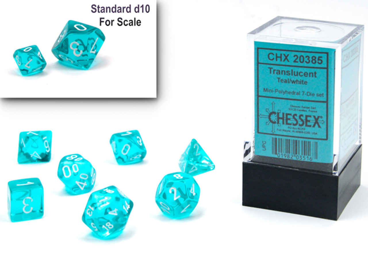 20385 - Translucent Mini-Polyhedral Teal/white 7-Die Set