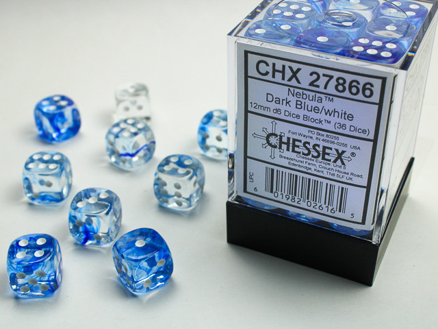 27866 - Nebula® 12mm d6 Dark Blue/white Dice Block™ (36 dice)