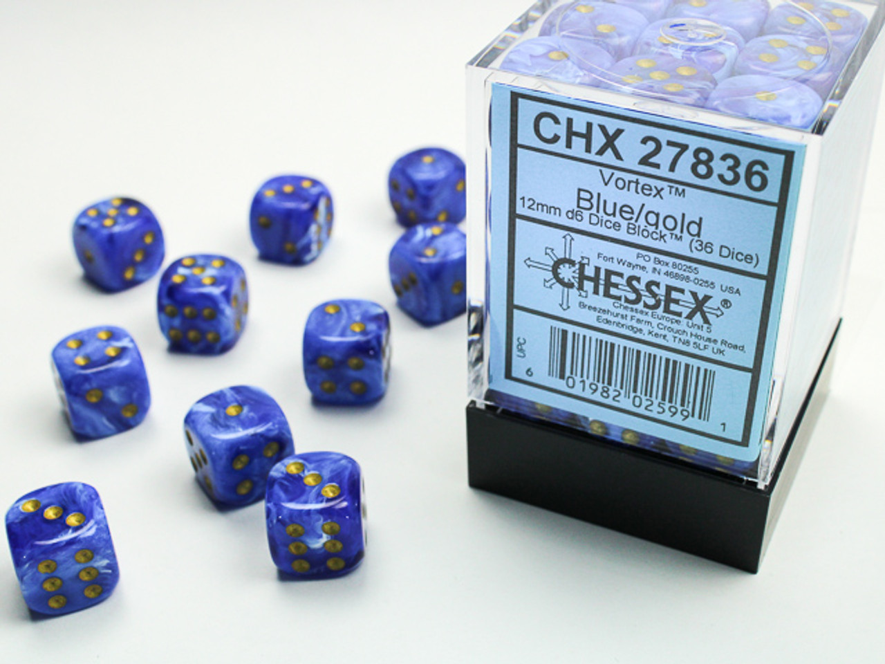 27836 - Vortex® 12mm d6 Blue/gold Dice Block™ (36 dice)