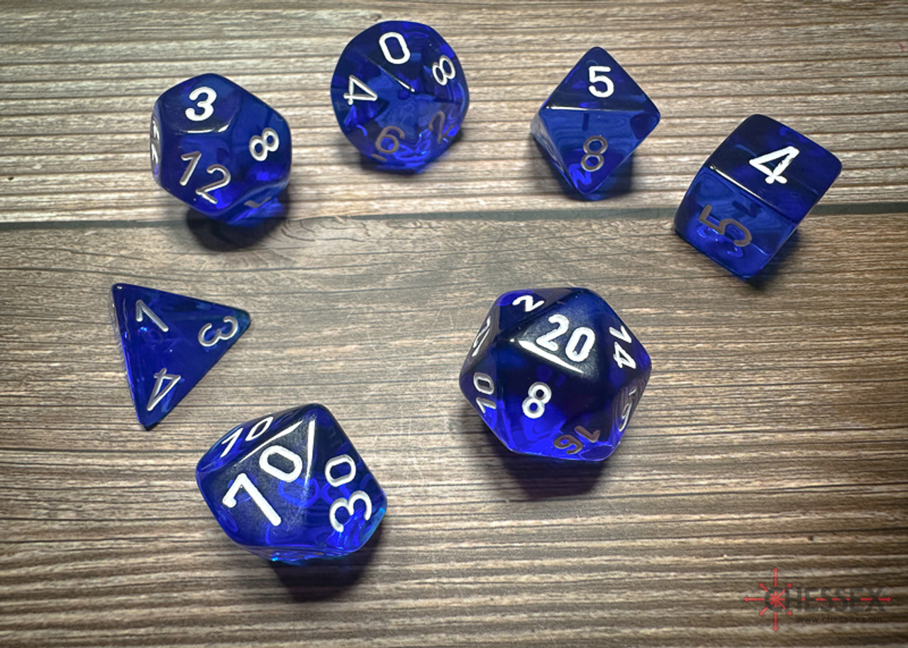 23076 - Translucent Polyhedral Blue/white 7-Die Set