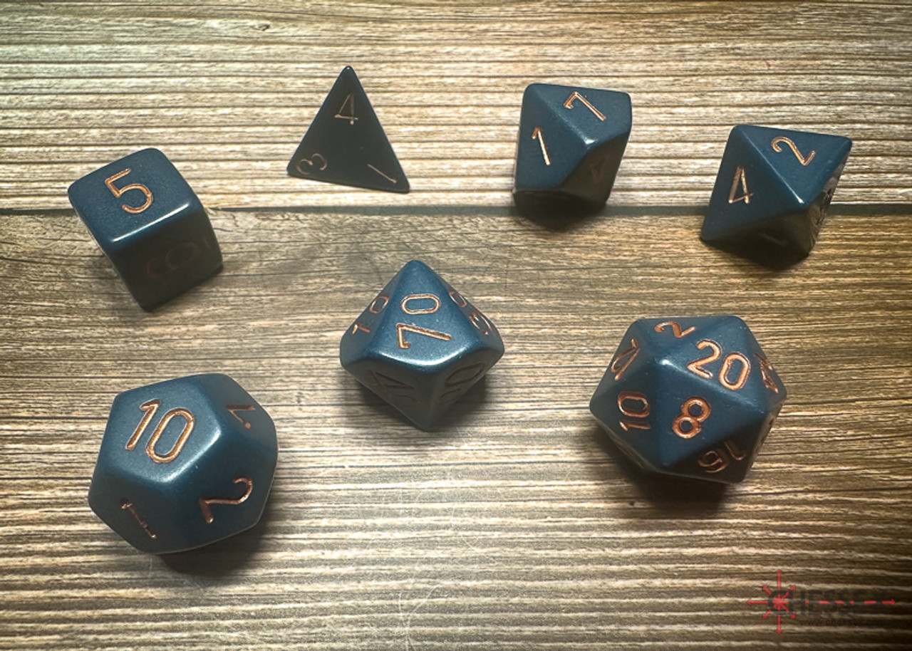 25426 - Opaque Polyhedral Dusty Blue/copper 7-Die Set