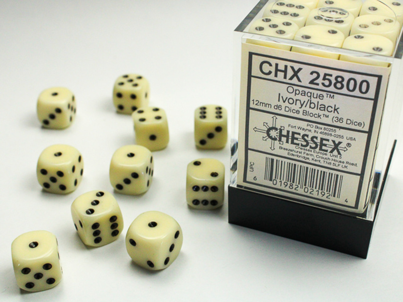 25800 - Opaque 12mm d6 Ivory/black Dice Block™ (36 dice)