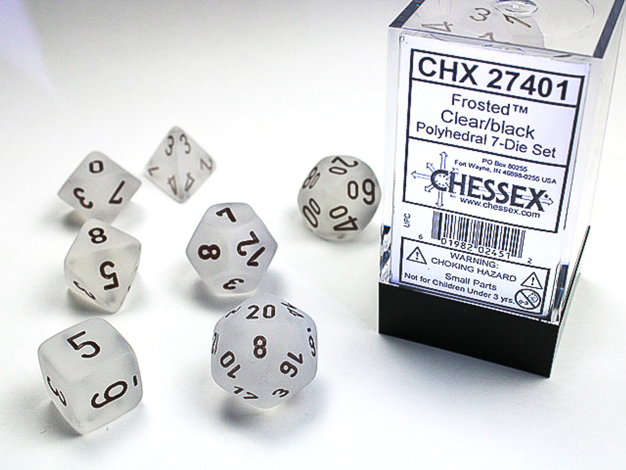 27401 - Frosted™ Polyhedral Clear/black 7-Die Set