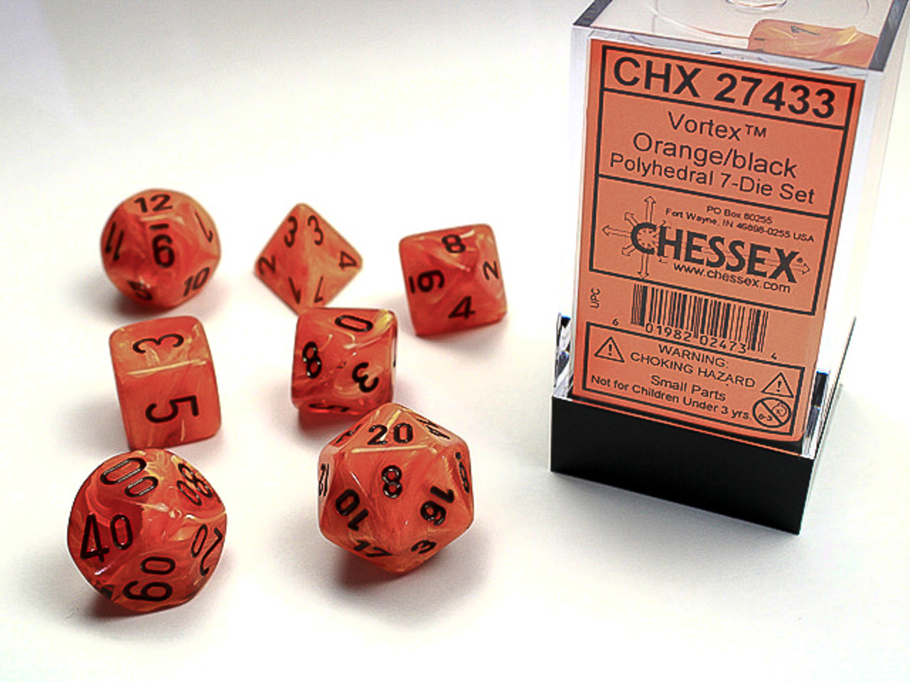 27433 - Vortex® Polyhedral Orange/black 7-Die Set