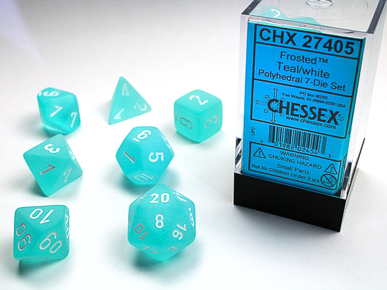 27405 - Frosted™ Polyhedral Teal/white 7-Die Set