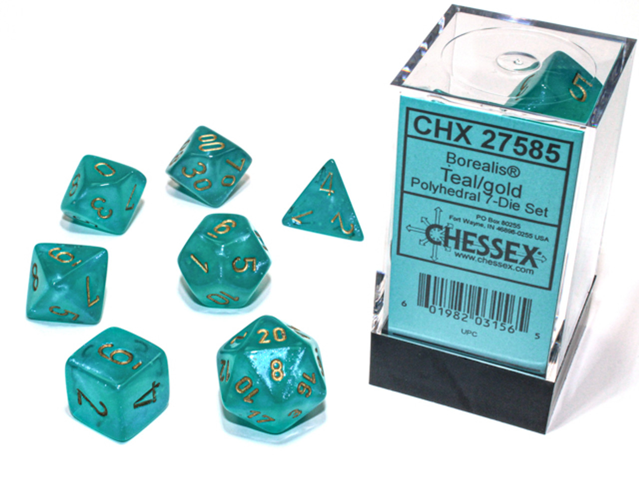 27585 - Borealis® Polyhedral Teal/gold Luminary™ 7-Die Set