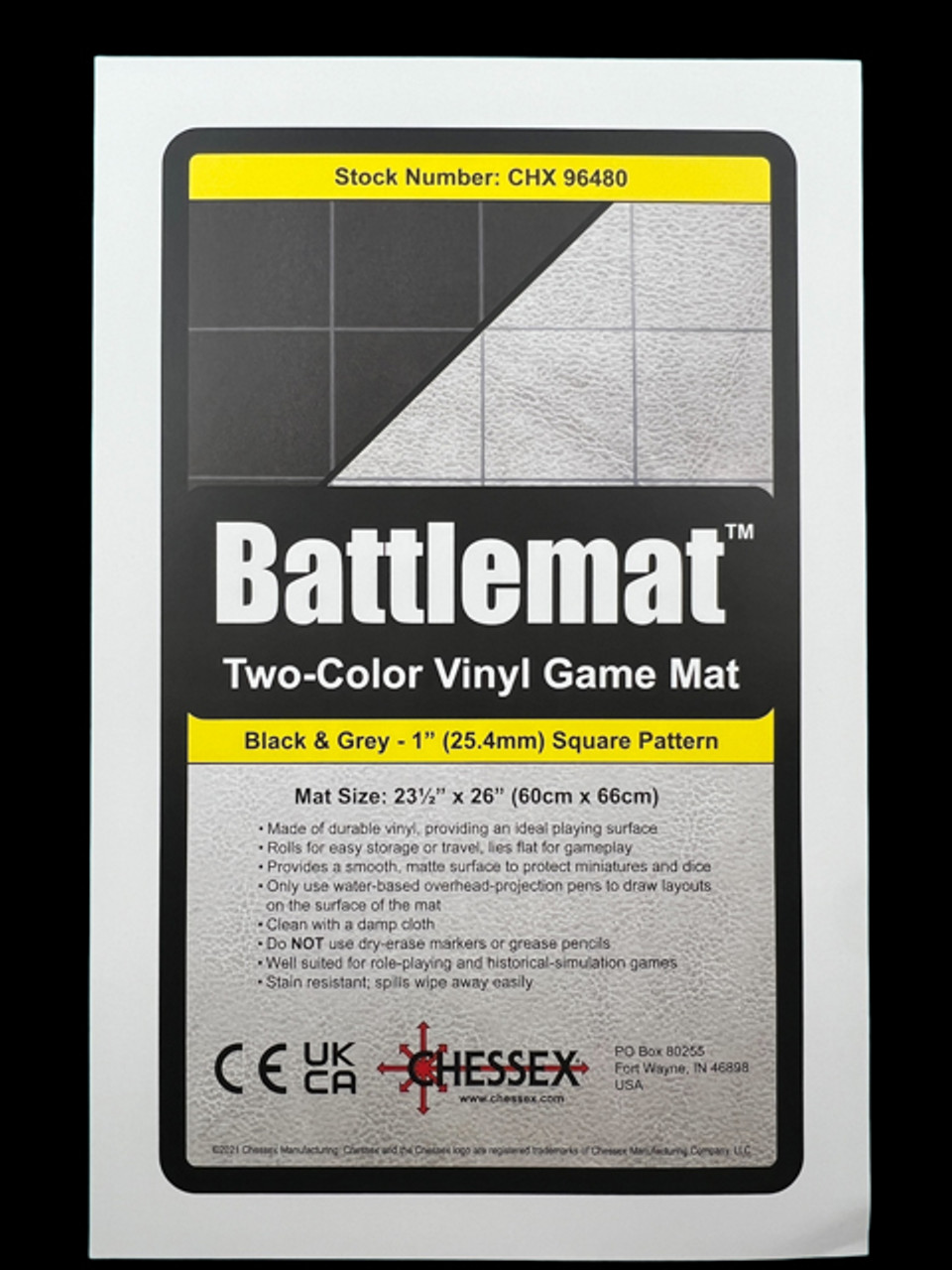 96480 - Battlemat™ 1" Reversible Black-Grey Squares (23½" x 26" Playing Surface)  The number of squares per side is 22 x 25.