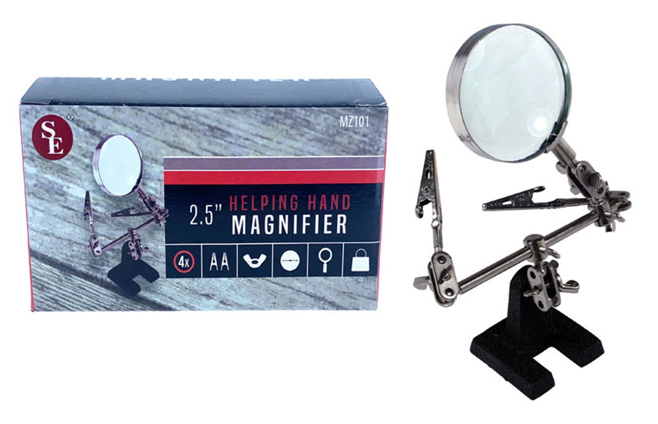 Glass Lens Helping Hand Magnifier - 4x Magnification / 2"