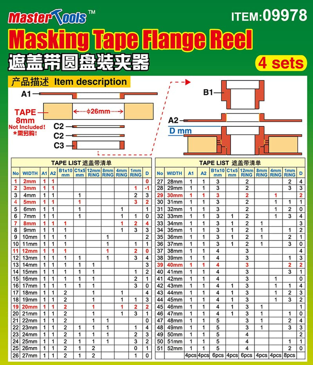 MASKING TAPE FLANGE REEL - 4 SETS - 9978