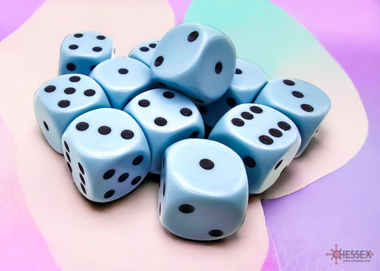 25666 - Opaque Pastel Blue/black 16mm d6 Dice Block (12 dice)