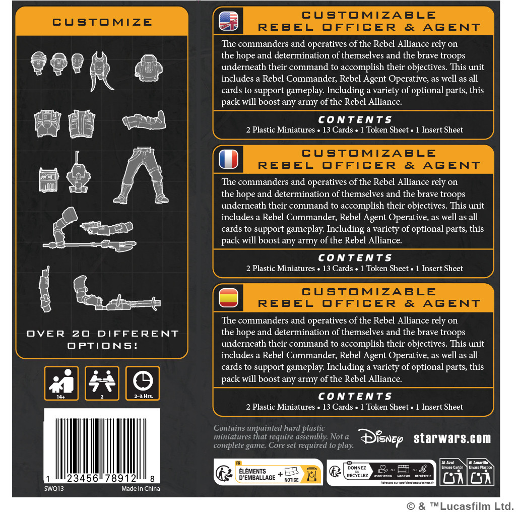 SWQ013 - Star Wars Legion: Customizable Rebel Officer & Agent