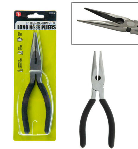 8" High Carbon Steel Long Nose Pliers with Wire Cutter