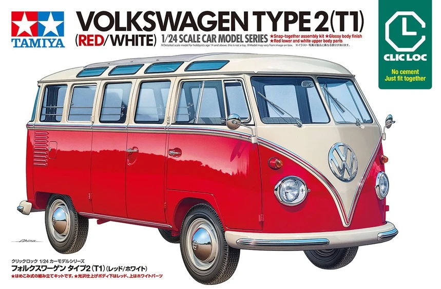 [PREORDER] 1/24 Volkswagen Type 2 (T1) Red/White - Clic Loc