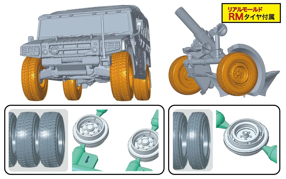 1/72 Mi-20 EX-2 JGSDF Heavy Mortar Tractor / Mortar 120mm RT (2 Cars / 2 Mortars) Special Edition (w/Real Molded Tires)