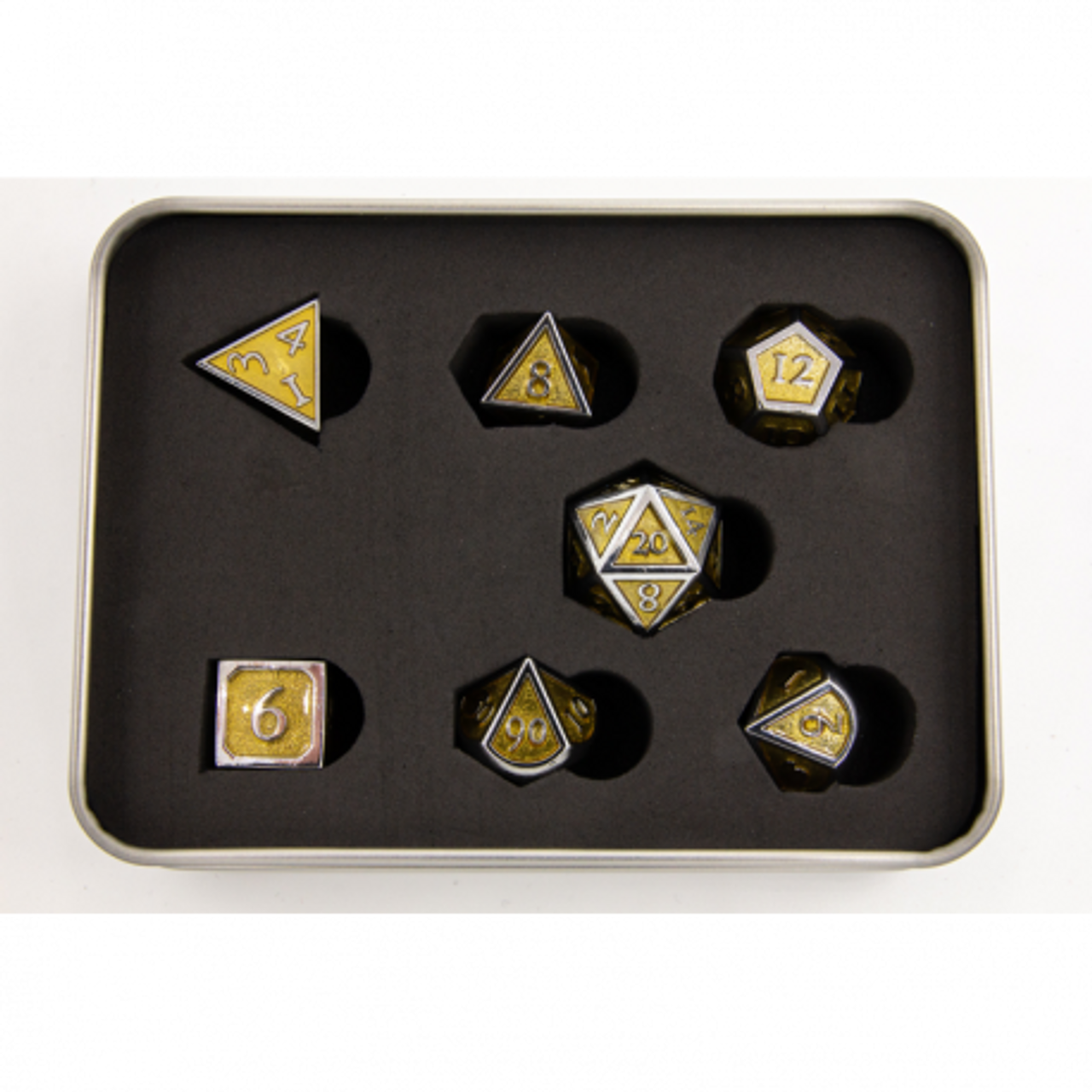 Orange Shadow Set of 7 Metal Polyhedral Dice with Silver Numbers for D20 based RPG's