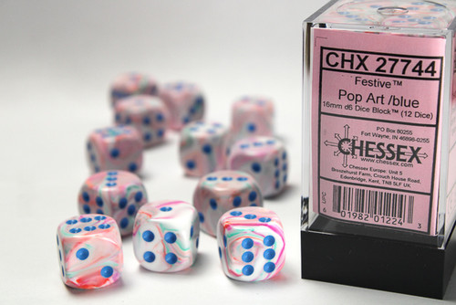 27744 - Festive® 16mm d6 Pop Art™/blue Dice Block™ (12 dice)
