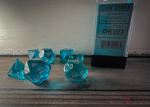 23085 - Translucent Polyhedral Teal/white 7-Die Set