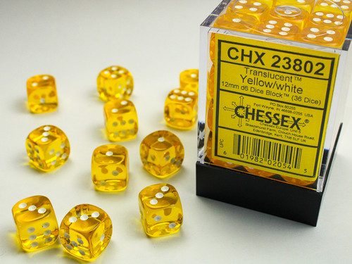23802 - Translucent 12mm d6 Yellow/white Dice Block™ (36 dice)