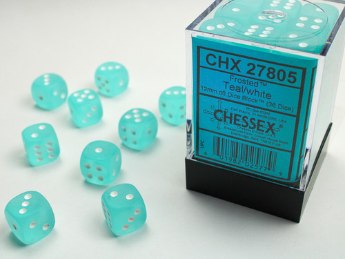 27805 - Frosted™ 12mm d6 Teal/white Dice Block™ (36 dice)