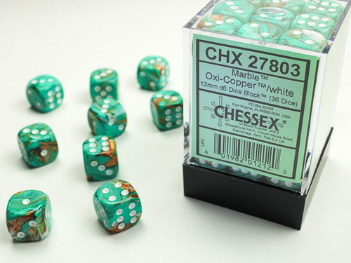 27803 - Marble 12mm d6 Oxi-Copper™/white Dice Block™ (36 dice)